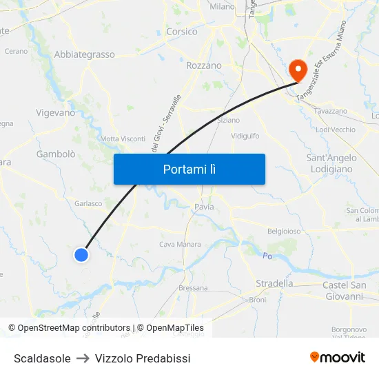 Scaldasole to Vizzolo Predabissi map