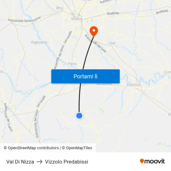 Val Di Nizza to Vizzolo Predabissi map
