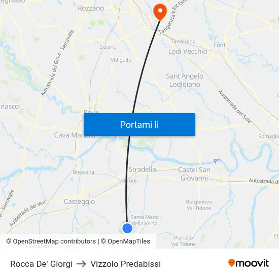 Rocca De' Giorgi to Vizzolo Predabissi map