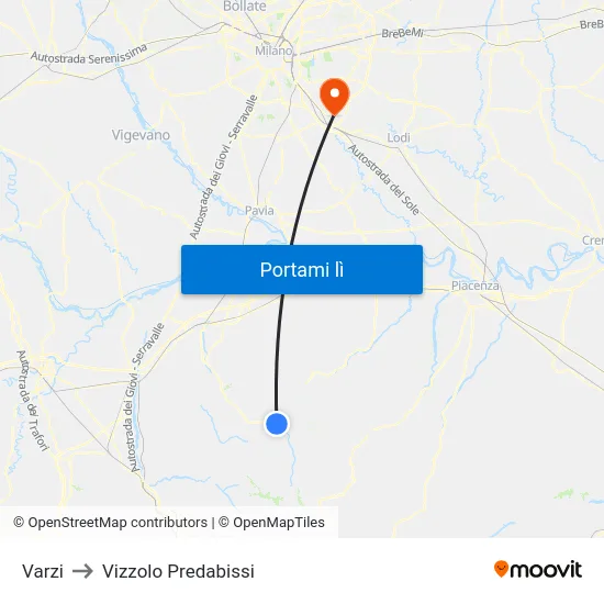 Varzi to Vizzolo Predabissi map