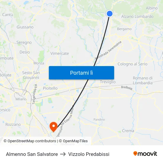 Almenno San Salvatore to Vizzolo Predabissi map