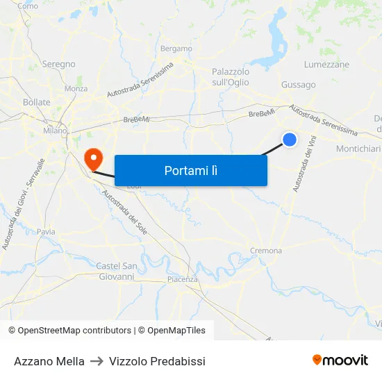 Azzano Mella to Vizzolo Predabissi map
