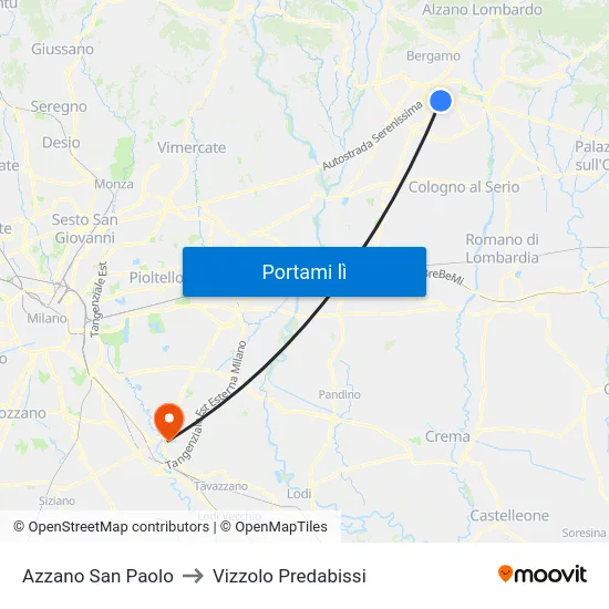 Azzano San Paolo to Vizzolo Predabissi map