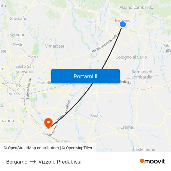 Bergamo to Vizzolo Predabissi map