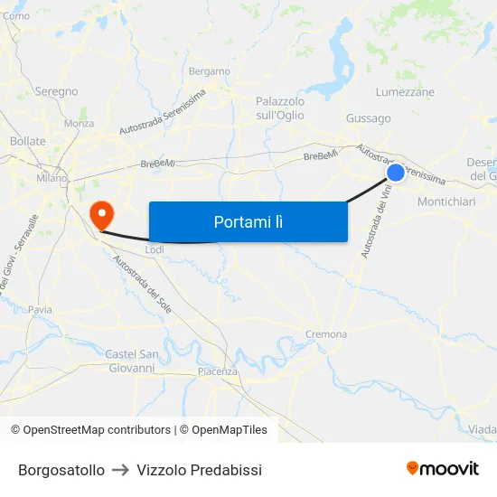 Borgosatollo to Vizzolo Predabissi map