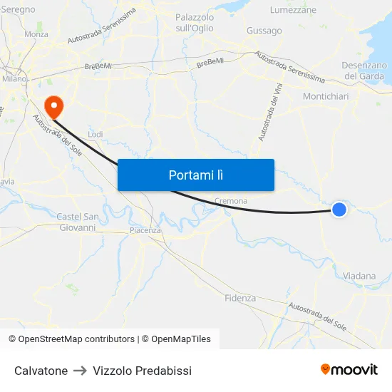 Calvatone to Vizzolo Predabissi map