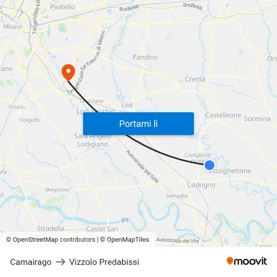 Camairago to Vizzolo Predabissi map