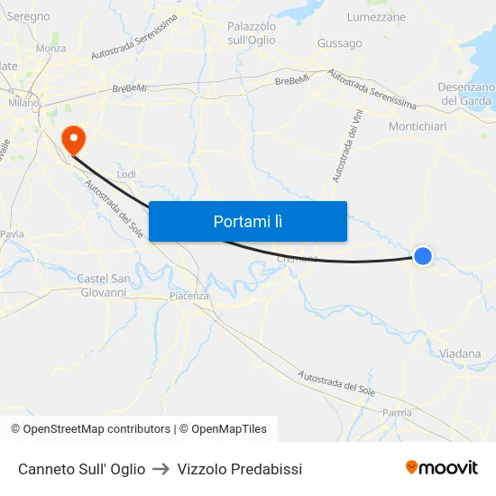 Canneto Sull' Oglio to Vizzolo Predabissi map