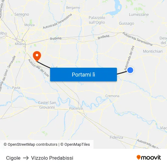 Cigole to Vizzolo Predabissi map