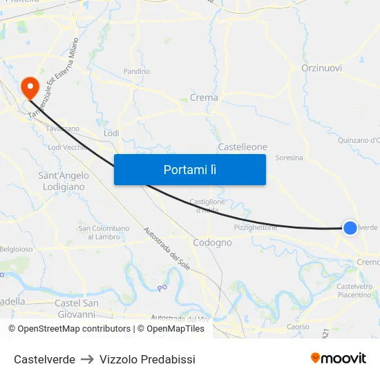 Castelverde to Vizzolo Predabissi map