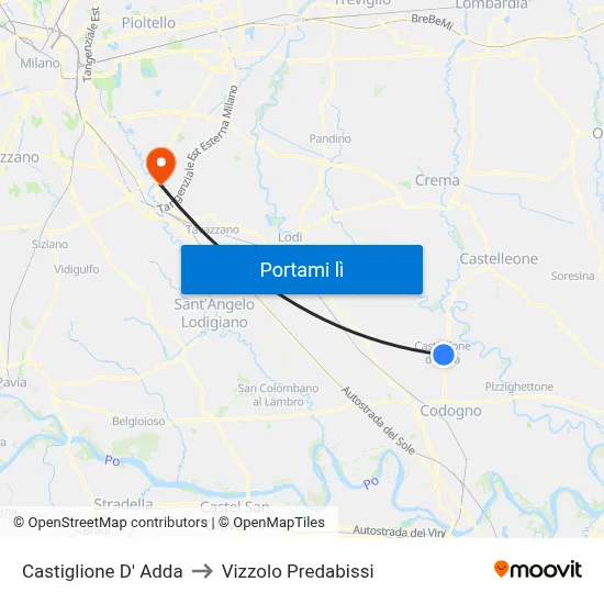 Castiglione D' Adda to Vizzolo Predabissi map