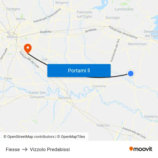 Fiesse to Vizzolo Predabissi map