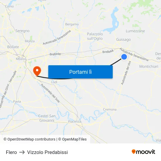 Flero to Vizzolo Predabissi map