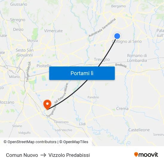 Comun Nuovo to Vizzolo Predabissi map