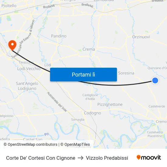 Corte De' Cortesi Con Cignone to Vizzolo Predabissi map
