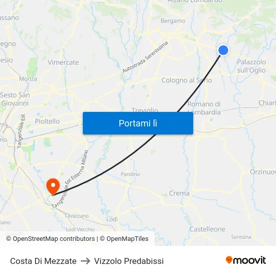 Costa Di Mezzate to Vizzolo Predabissi map