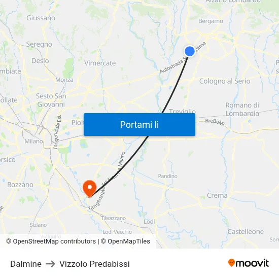 Dalmine to Vizzolo Predabissi map