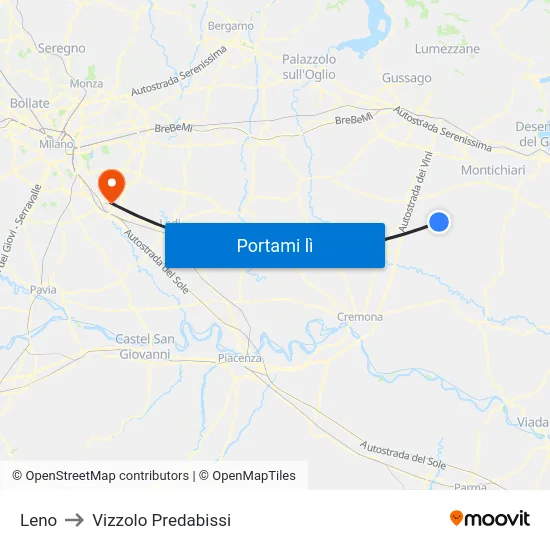 Leno to Vizzolo Predabissi map