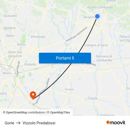 Gorle to Vizzolo Predabissi map