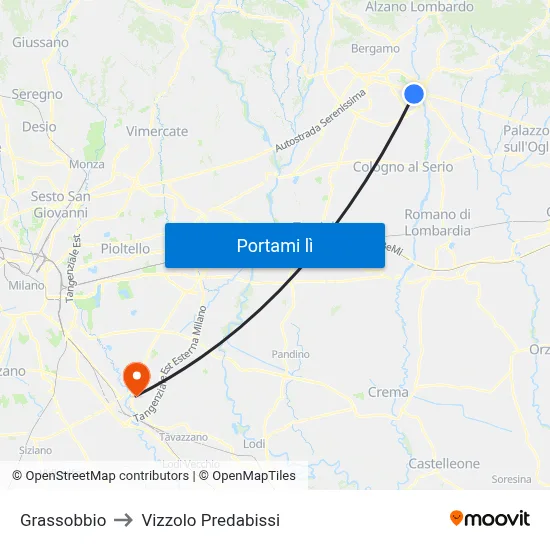 Grassobbio to Vizzolo Predabissi map