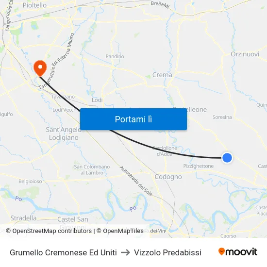 Grumello Cremonese Ed Uniti to Vizzolo Predabissi map