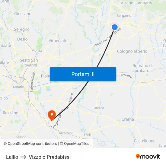 Lallio to Vizzolo Predabissi map