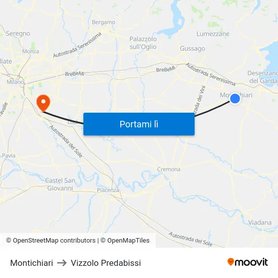 Montichiari to Vizzolo Predabissi map