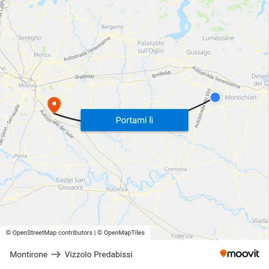 Montirone to Vizzolo Predabissi map
