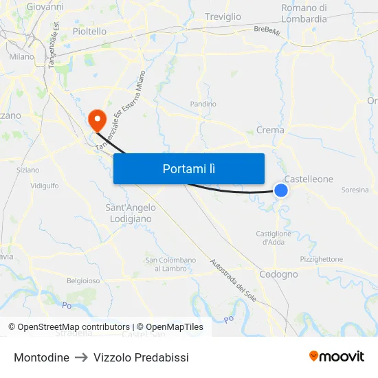 Montodine to Vizzolo Predabissi map