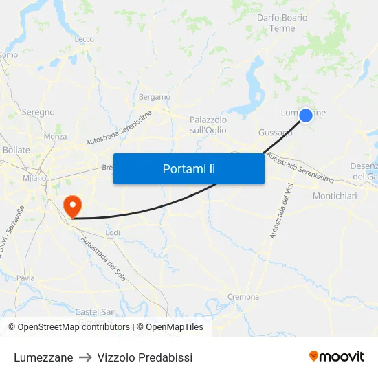 Lumezzane to Vizzolo Predabissi map