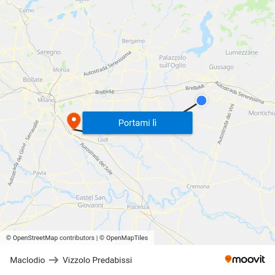 Maclodio to Vizzolo Predabissi map