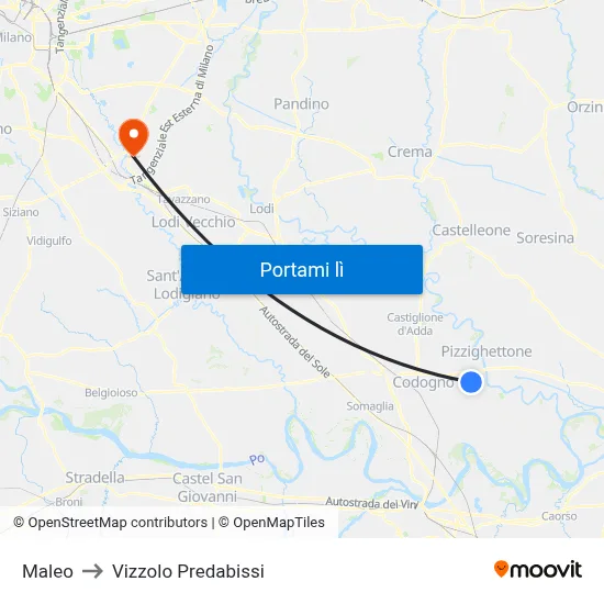 Maleo to Vizzolo Predabissi map