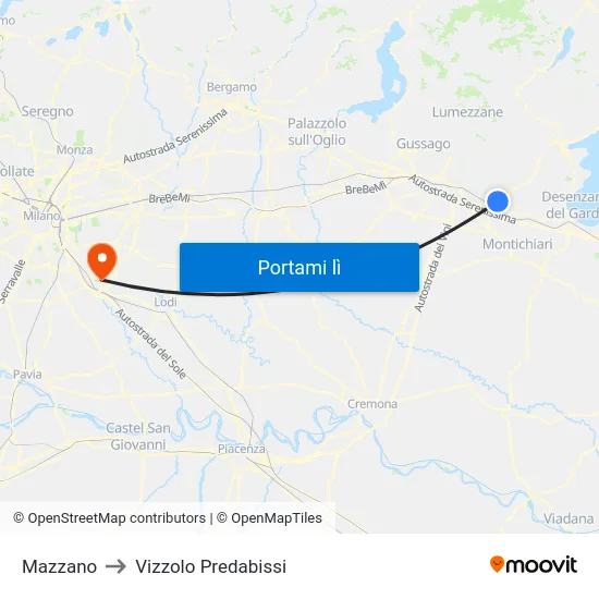 Mazzano to Vizzolo Predabissi map
