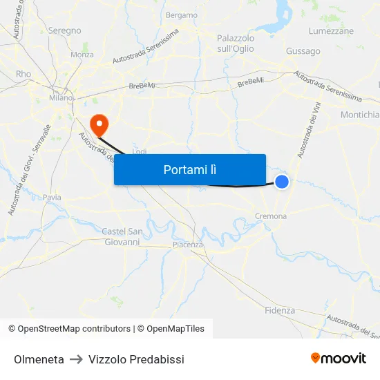 Olmeneta to Vizzolo Predabissi map