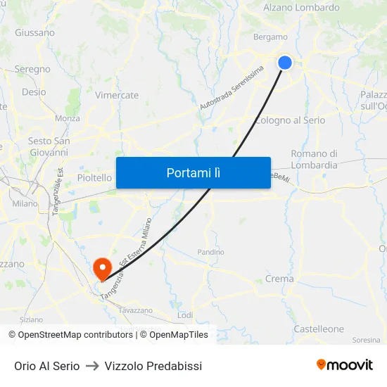 Orio Al Serio to Vizzolo Predabissi map