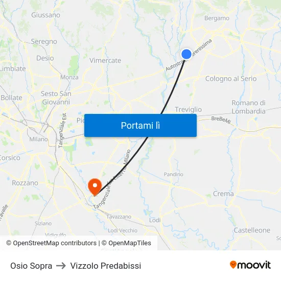 Osio Sopra to Vizzolo Predabissi map