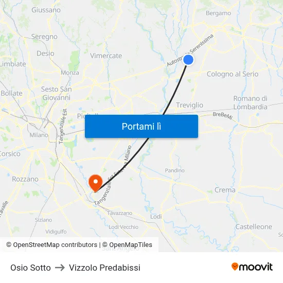 Osio Sotto to Vizzolo Predabissi map