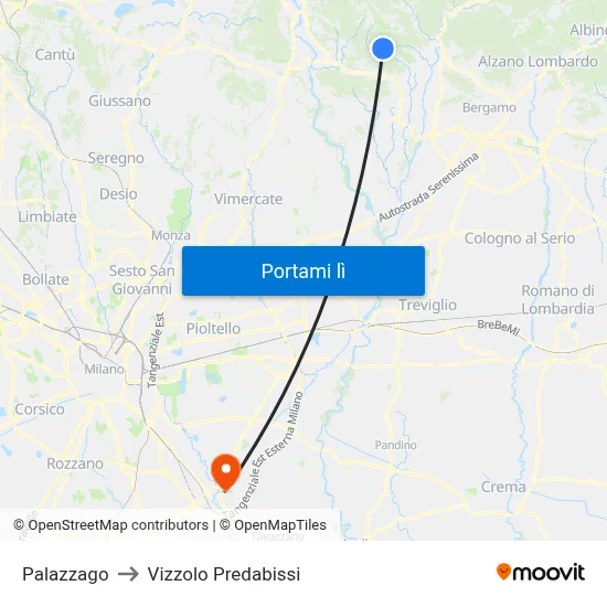 Palazzago to Vizzolo Predabissi map