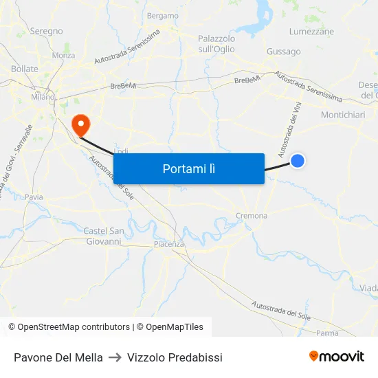Pavone Del Mella to Vizzolo Predabissi map