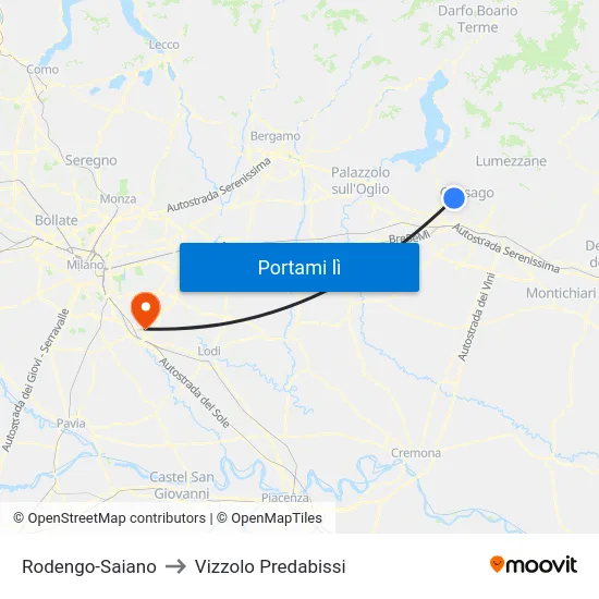 Rodengo-Saiano to Vizzolo Predabissi map