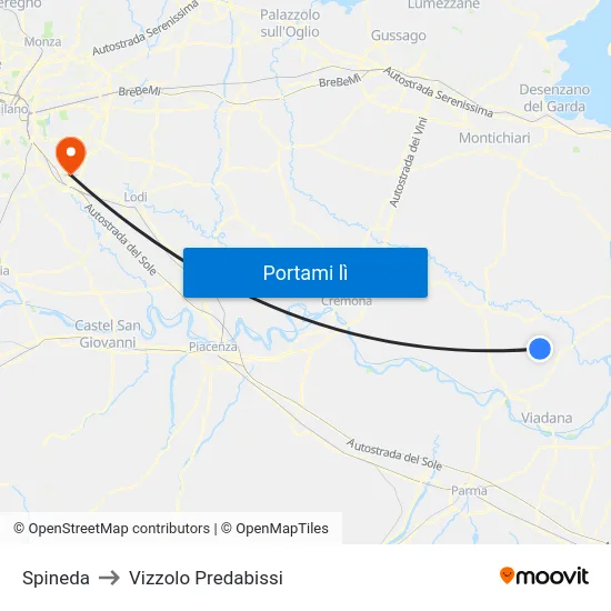 Spineda to Vizzolo Predabissi map