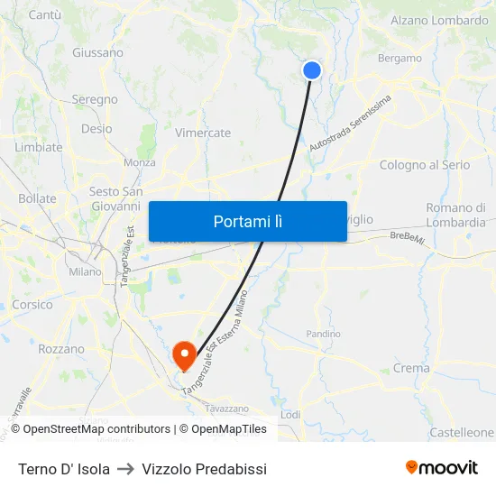 Terno D' Isola to Vizzolo Predabissi map