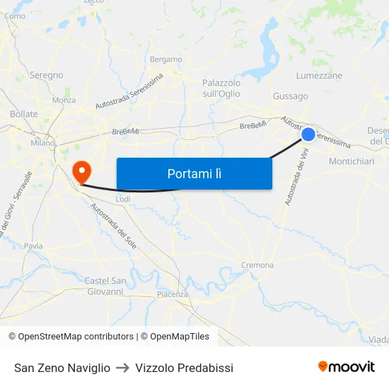 San Zeno Naviglio to Vizzolo Predabissi map
