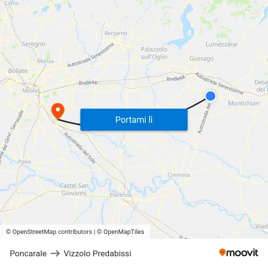 Poncarale to Vizzolo Predabissi map