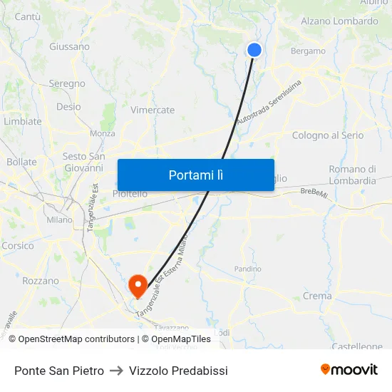Ponte San Pietro to Vizzolo Predabissi map