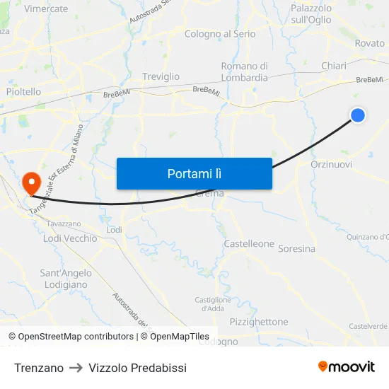 Trenzano to Vizzolo Predabissi map
