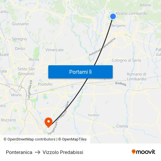 Ponteranica to Vizzolo Predabissi map