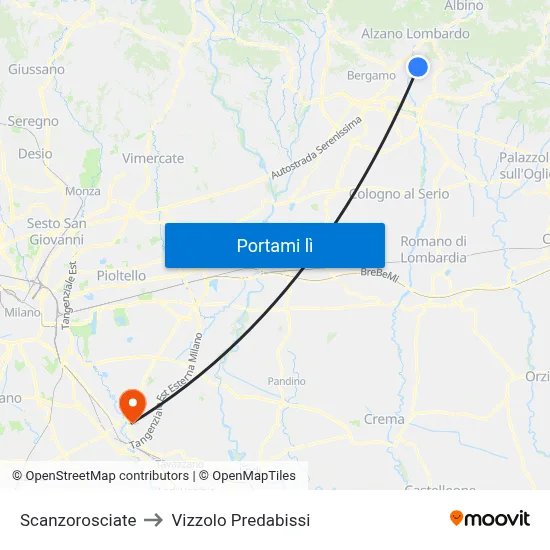 Scanzorosciate to Vizzolo Predabissi map