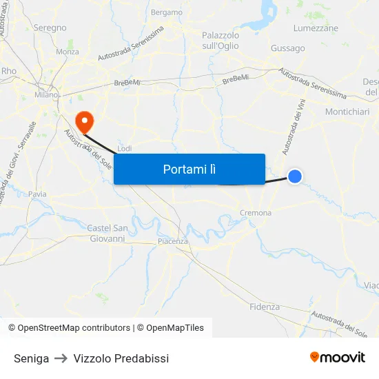Seniga to Vizzolo Predabissi map