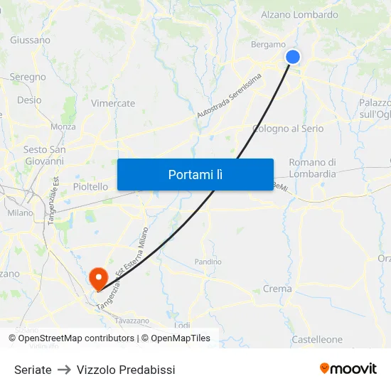 Seriate to Vizzolo Predabissi map